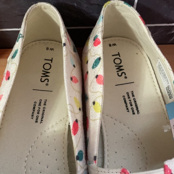 Toms Christmas Natural Tree Lights Print White/Beige Shoes size 8W - Picture 4 of 7